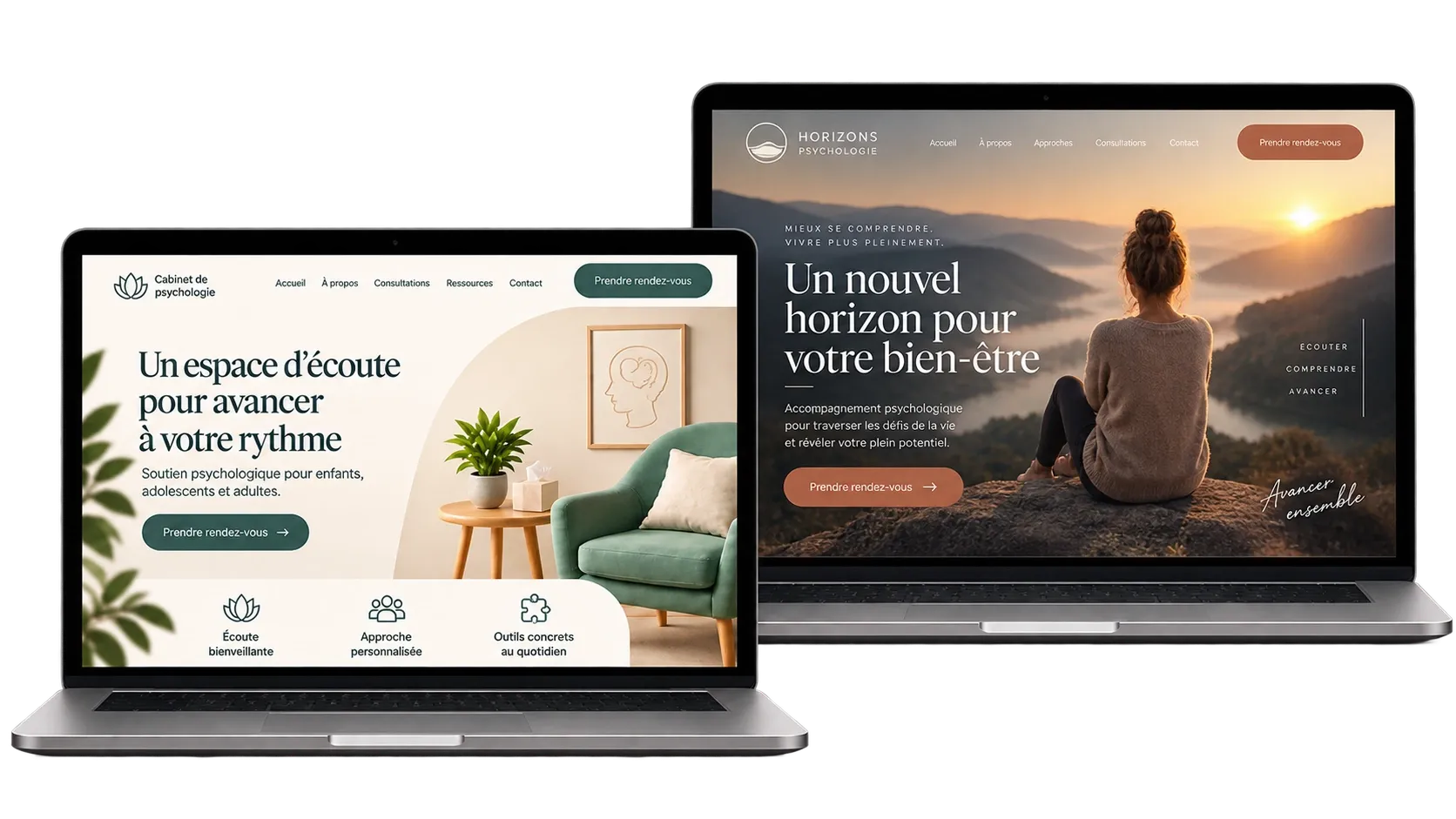 Modèles de sites internet pour psychologues et psychothérapeutes créés par l'Agence DYNSEO