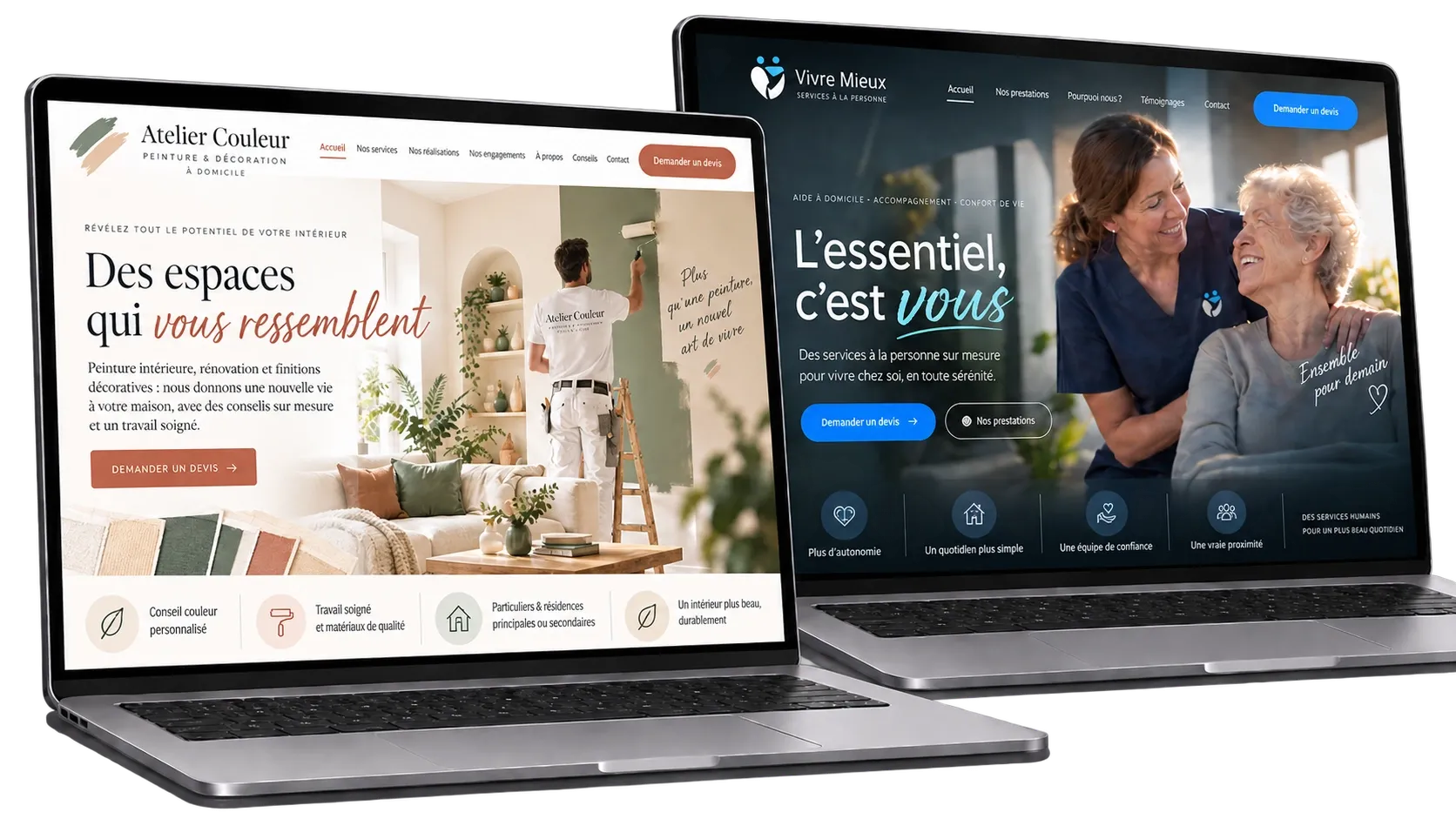 Deux modèles de sites internet pour entreprises de services à la personne créés par l'Agence DYNSEO
