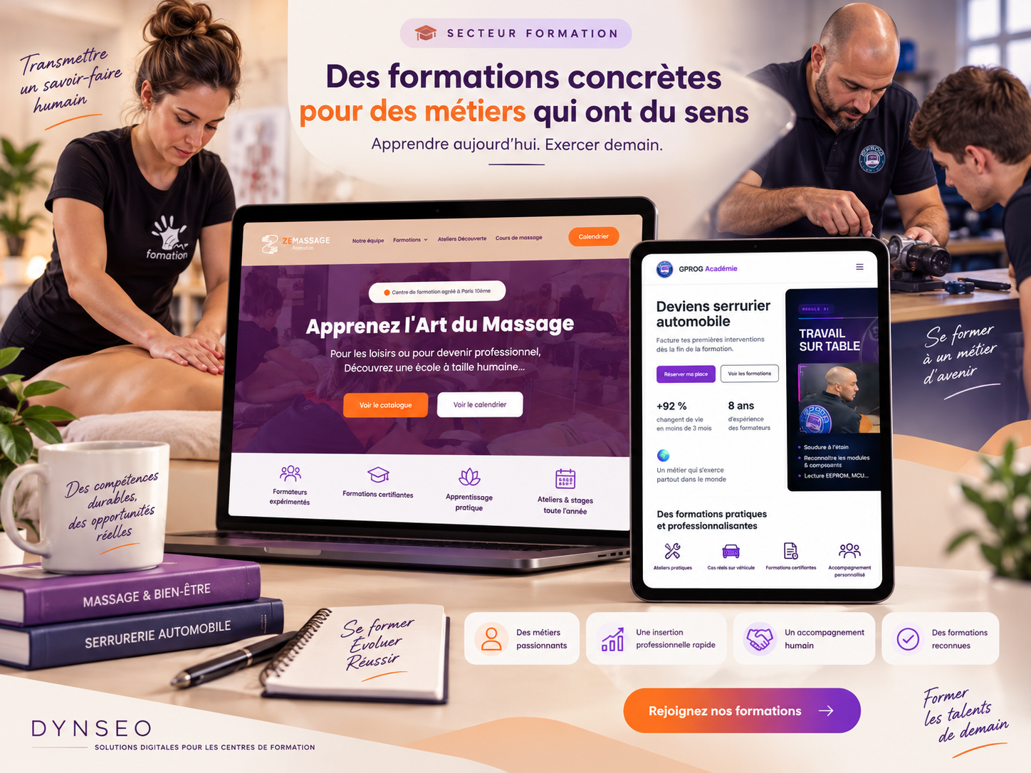 Exemple de site de formation et de plateforme e-learning sur ordinateur, tablette et smartphone
