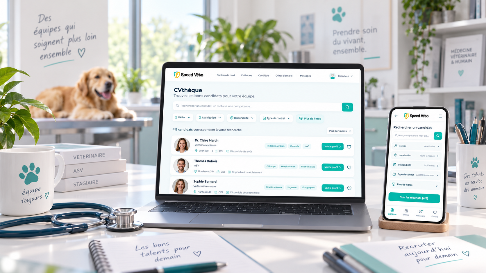 Exemple de site carrières et d'application de recrutement sur ordinateur, tablette et smartphone