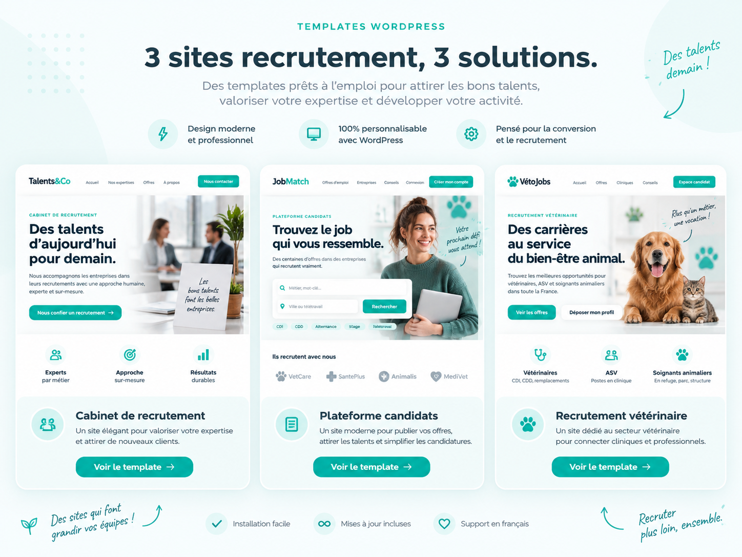 Exemples de modèles de sites carrières, cabinets de recrutement et jobboards