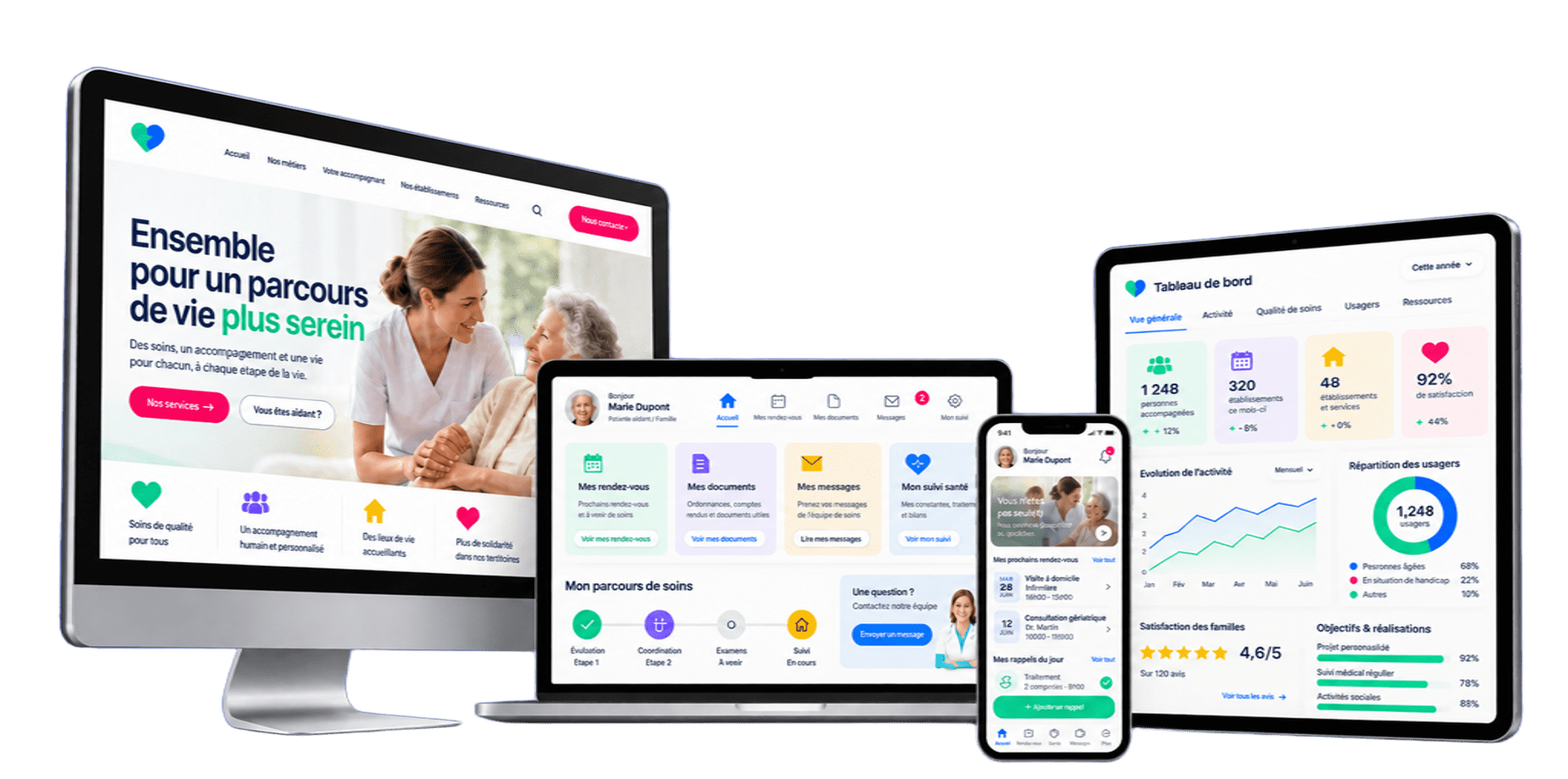 Exemples de sites, applications et plateformes santé développés par DYNSEO