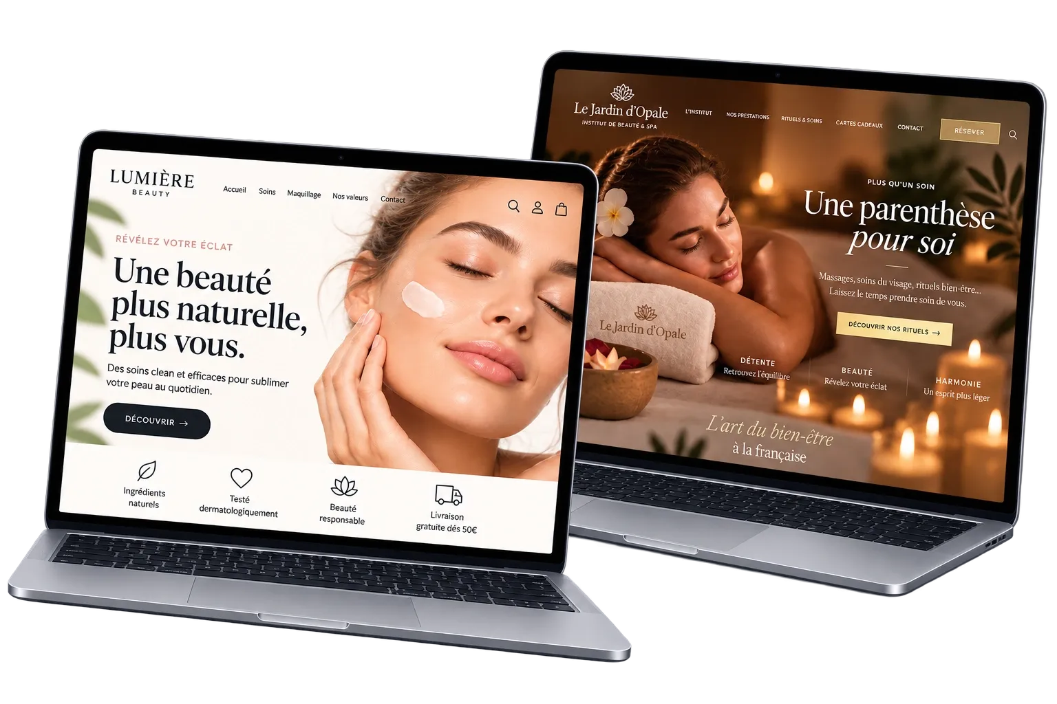 Modèles de sites internet pour instituts de beauté, esthéticiennes et spas créés par l'Agence DYNSEO