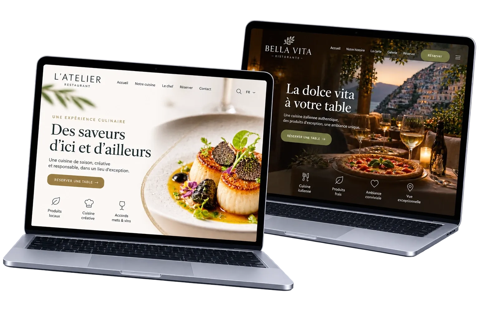 Modèles de sites internet modernes pour restaurants, brasseries et bistrots créés par l'Agence DYNSEO