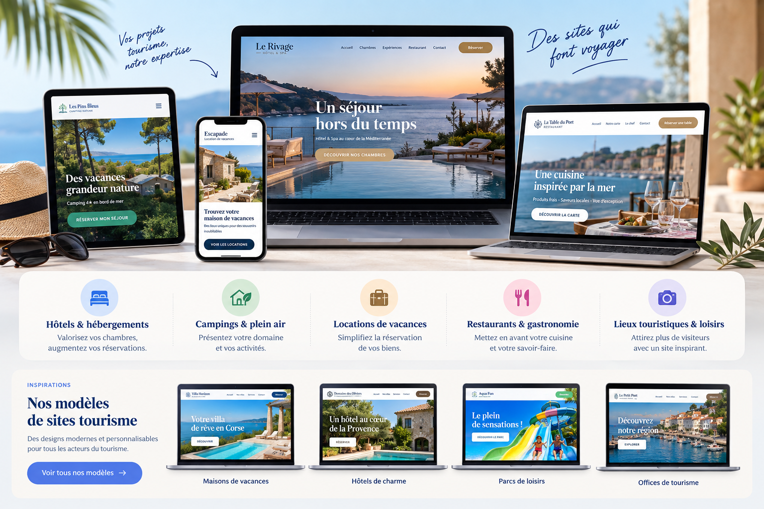 Proposition DYNSEO de templates de sites pour hôtels, campings, locations, restaurants et acteurs du tourisme